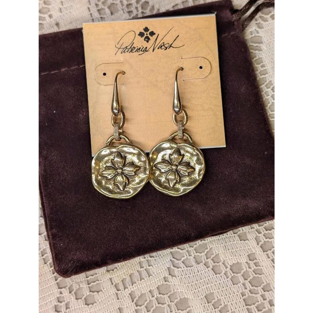 Patricia Nash Gold-Tone Floral Disc Drop Earrings - Antique Gold NEW